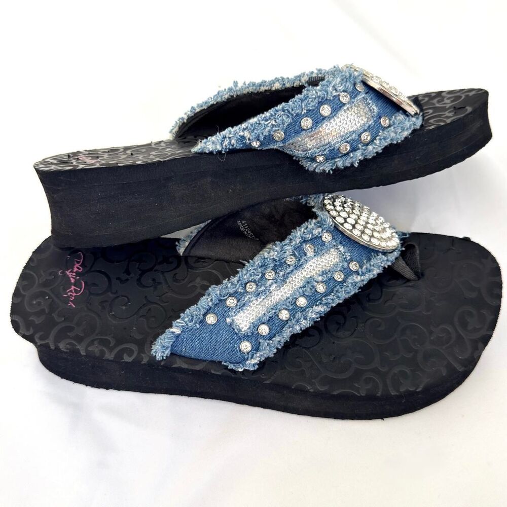 Y2K style rhinestone platform flip flops